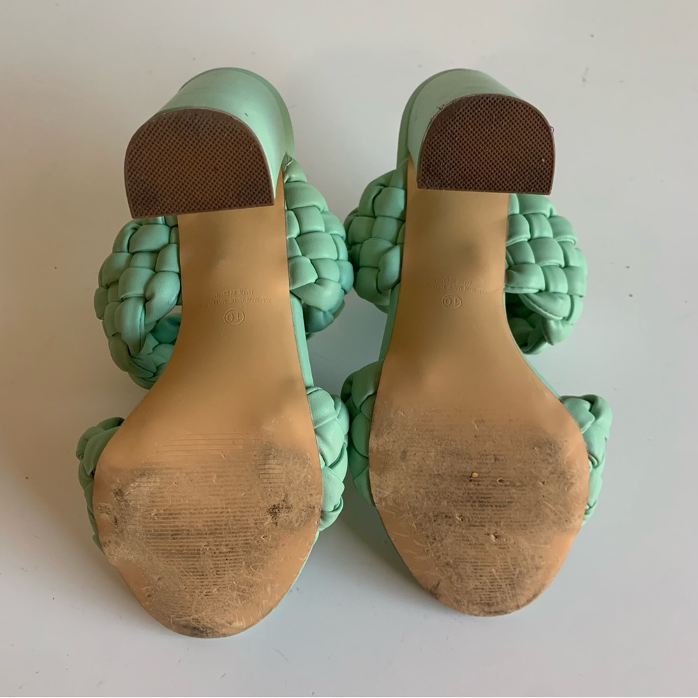 Liliana Twisted Mint sandals with braided straps, GUC, thick‎ 4.5” heel, size 10 - Picture 11 of 13
